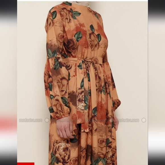 Tavin mustard yellow floral maxi dress with puffed long sleeves - Picture 8 of 9